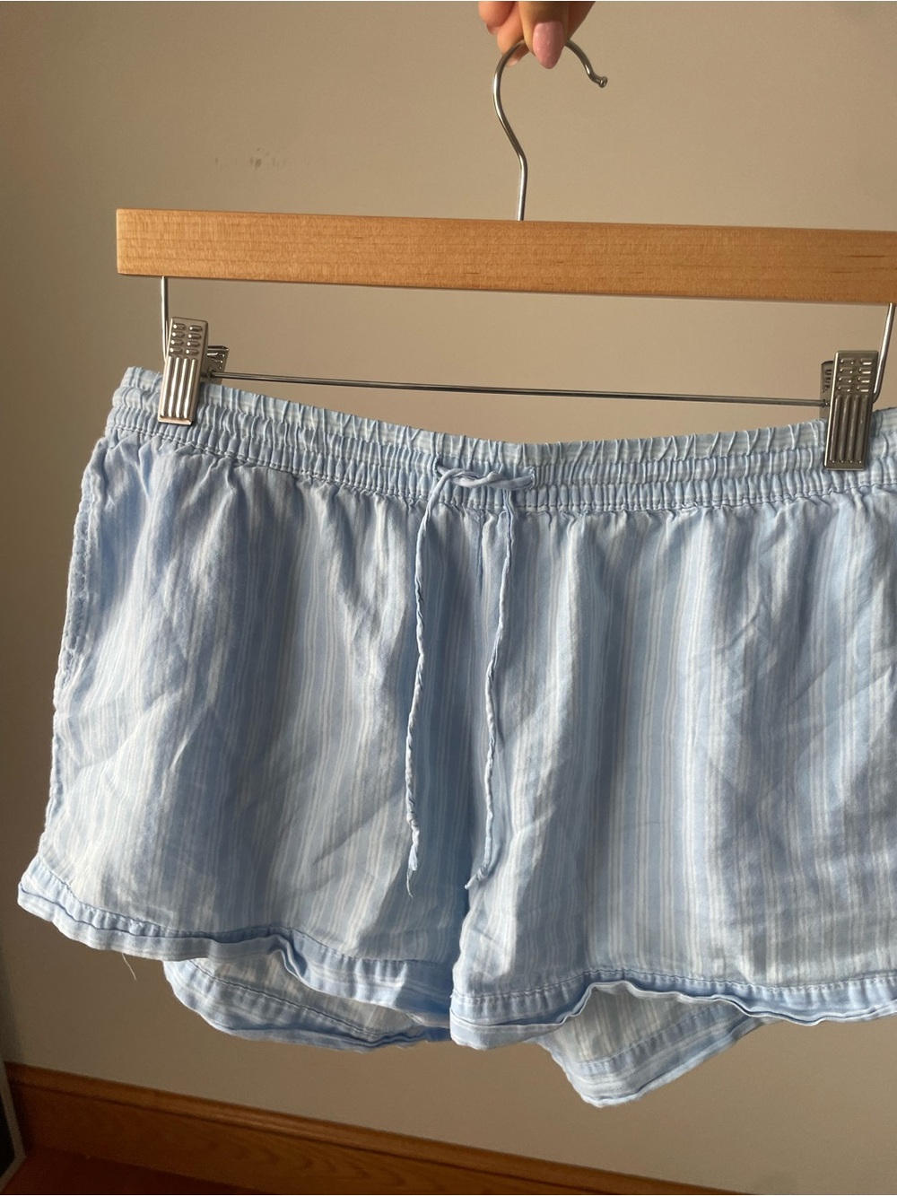 stars above Light Blue Striped Lounge Shorts